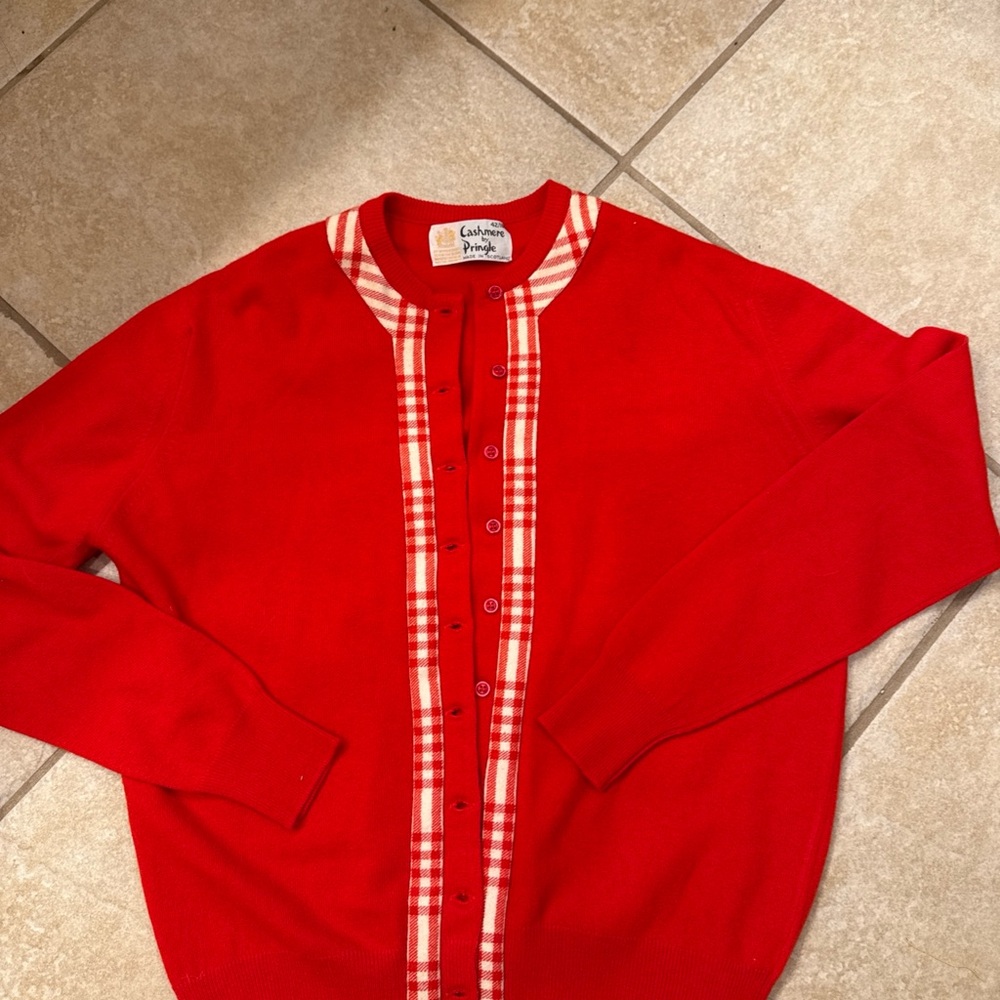 Pringle Red and Cream Cardigan Sweater